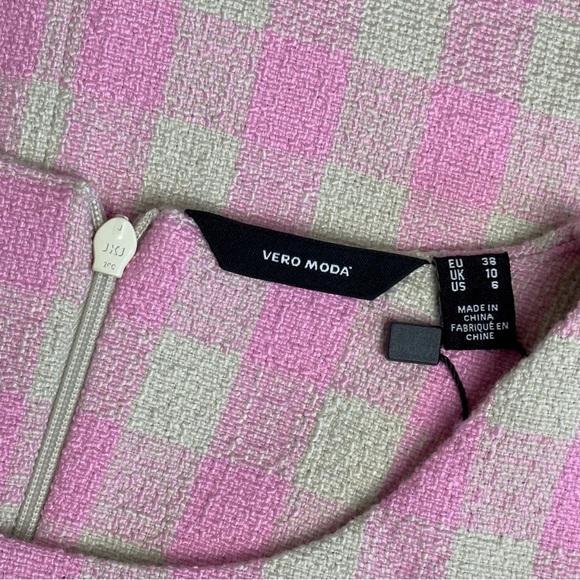 NWT Vero Moda Bonbon Pink Check Sleeveless Tweed Mini Dress Small - Picture 11 of 16